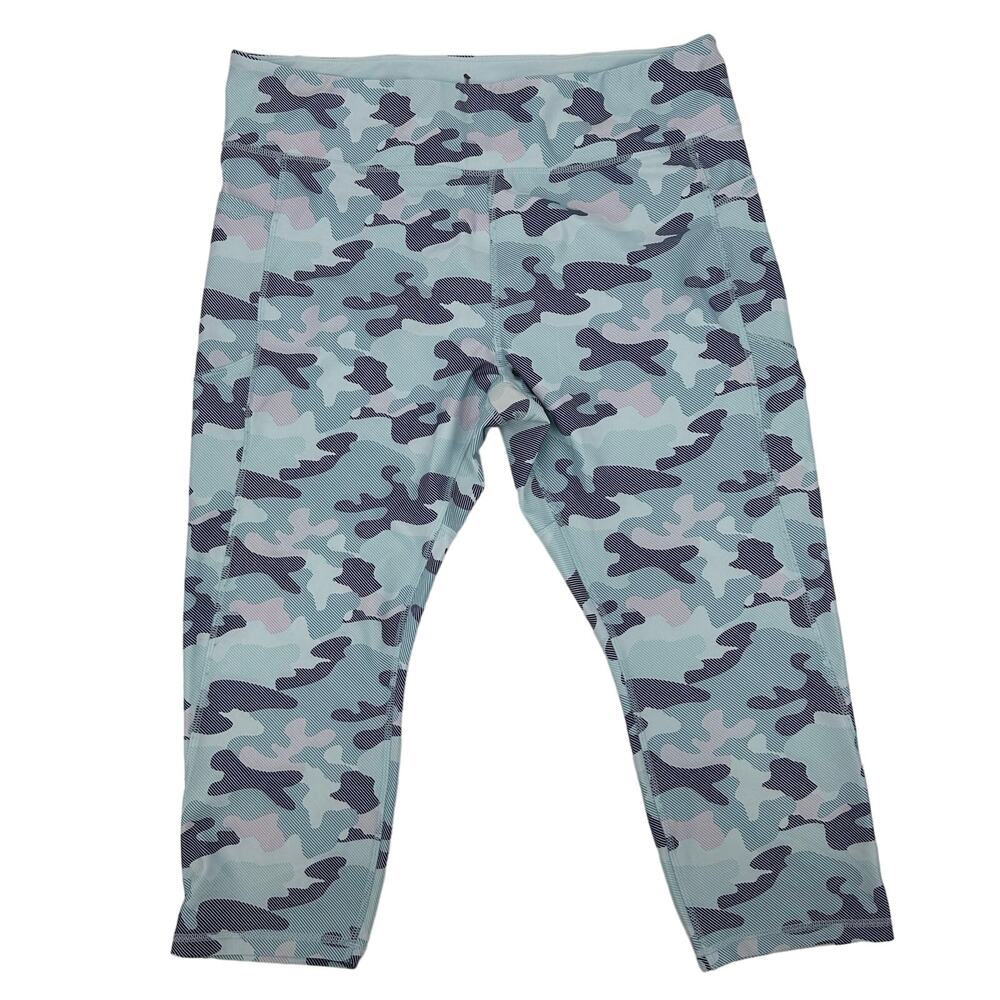 Dip Womens Blue/Teal/Pink Camo Capri Yoga Athletic Stretchy Pants Size 3X Plus
